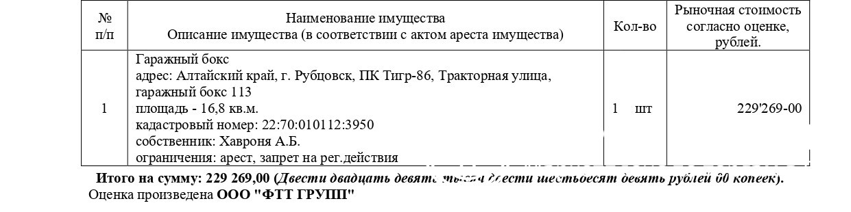 Гаражный бокс, кадастровый № 22:70:010112:3950, площадь 16,8 кв.м., адрес: Алтай